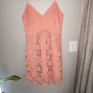 Marciano light pink floral lace satin lined sleeveless dress